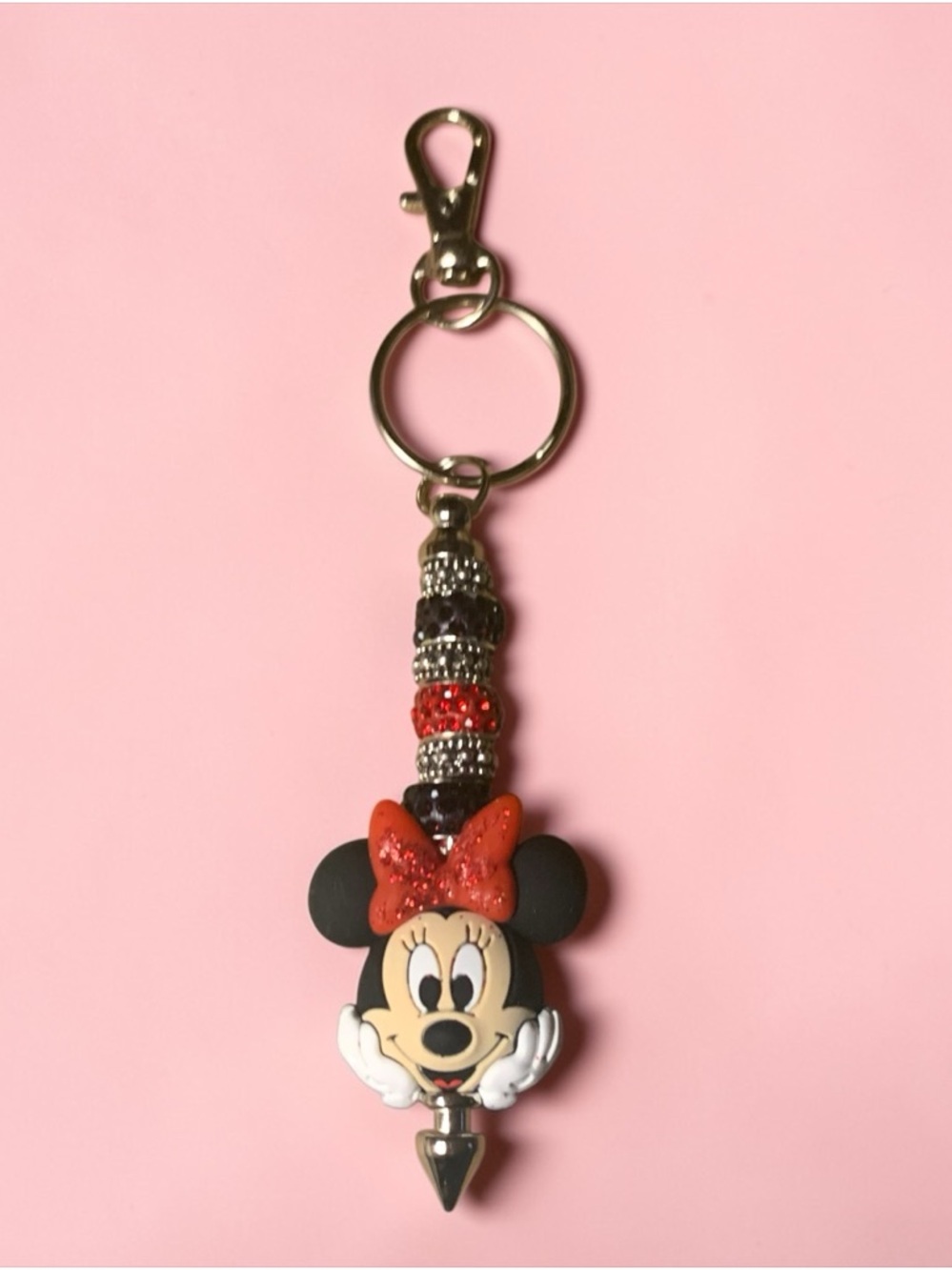 Minnie Mouse Red Bow Beaded Keychain , bag charm, or ? Handmade